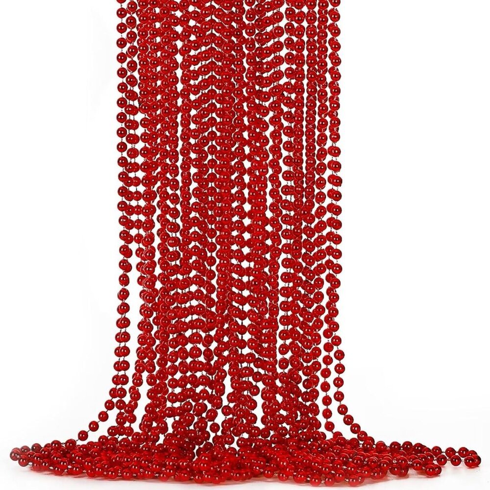 12PCS Bead Necklace, Red Christmas Beads Costumes Party Favors, 33" Beaded Neckl